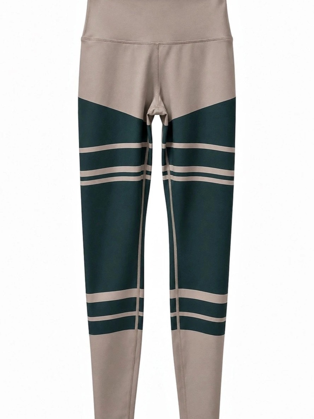 Alo Yoga Airlift High Waisted Colorblock Stripe Leggings Taupe Teal Size Small